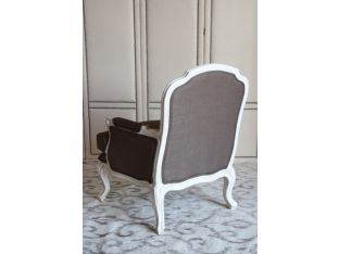 Oly French Style Club Chair with Anitique White Frame and Walnut Linen Upholstery